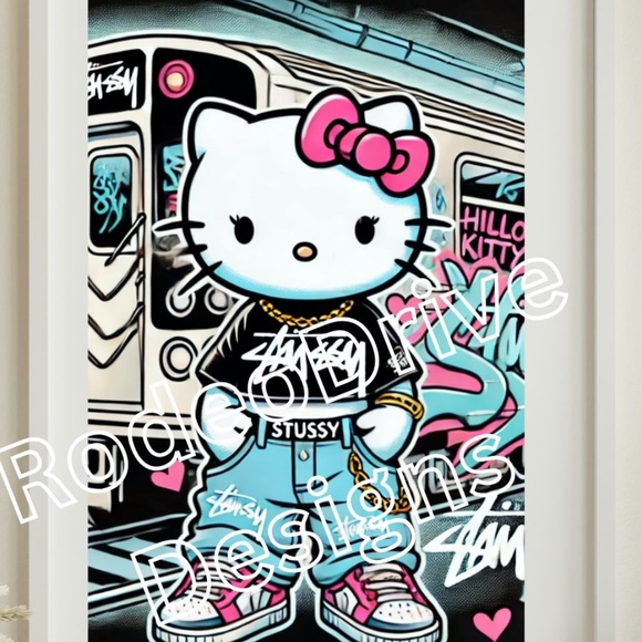 HELLO KITTY STUSSY FASHION MASH 11X17 HELLO KITTY  ART BY THE ARTIST DENARDAI - Picture 2 of 3